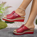 Women's Open-Toe Wedge Platform Comfortable Sandals Hook-Loop Strap