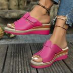 Women's Open-Toe Wedge Platform Comfortable Sandals Hook-Loop Strap