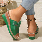 Women's Open-Toe Wedge Platform Comfortable Sandals Hook-Loop Strap