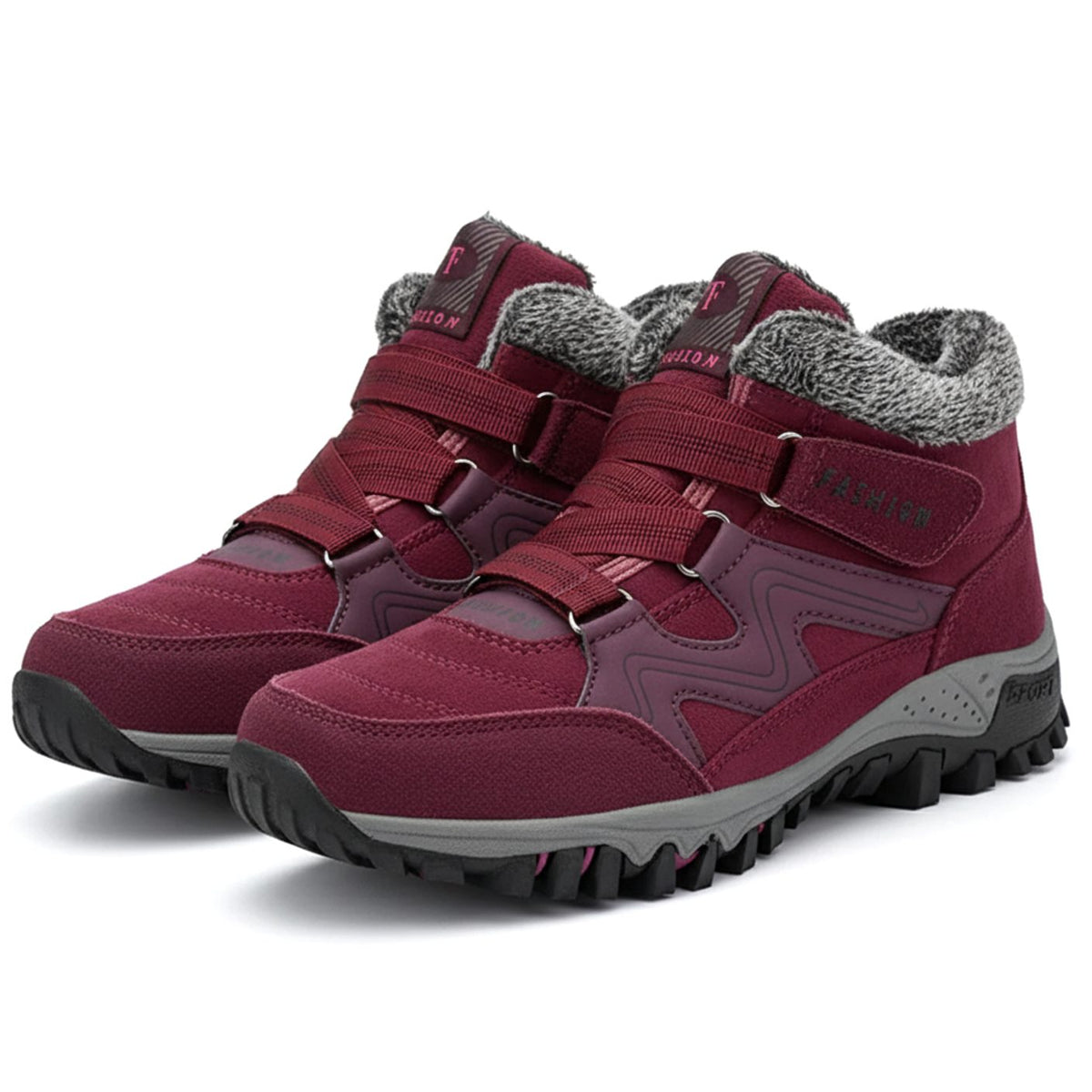 Women's Lug-Sole Cushioned Orthopedic Winter Booties - Red
