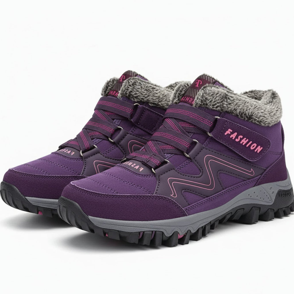 Women's Lug-Sole Cushioned Orthopedic Winter Booties - Purple