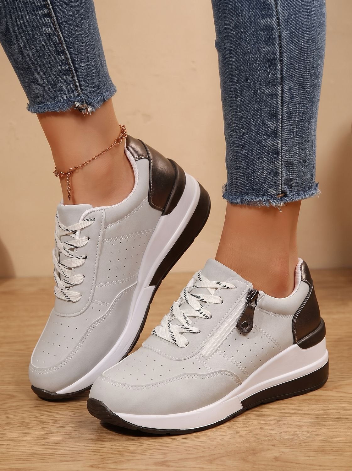 Women's Cushioned Wedge Walking Sneakers with Arch Support - Gray