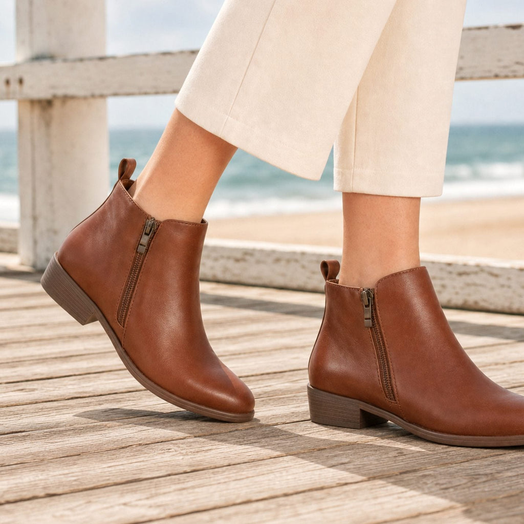 Women's Easy-Zip Orthopedic Booties for All-Day Wear - Brown