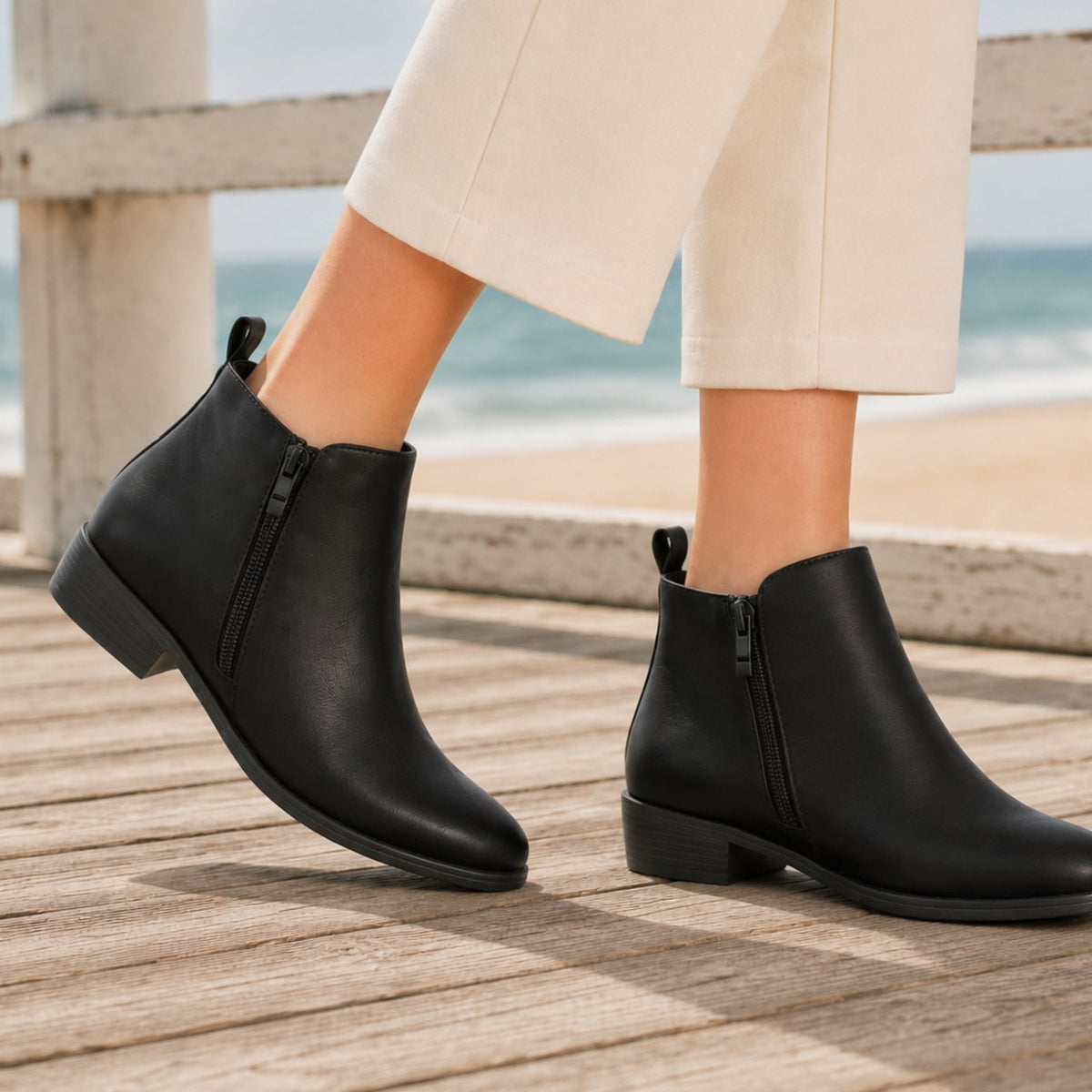 Women's Easy-Zip Orthopedic Booties for All-Day Wear - Black