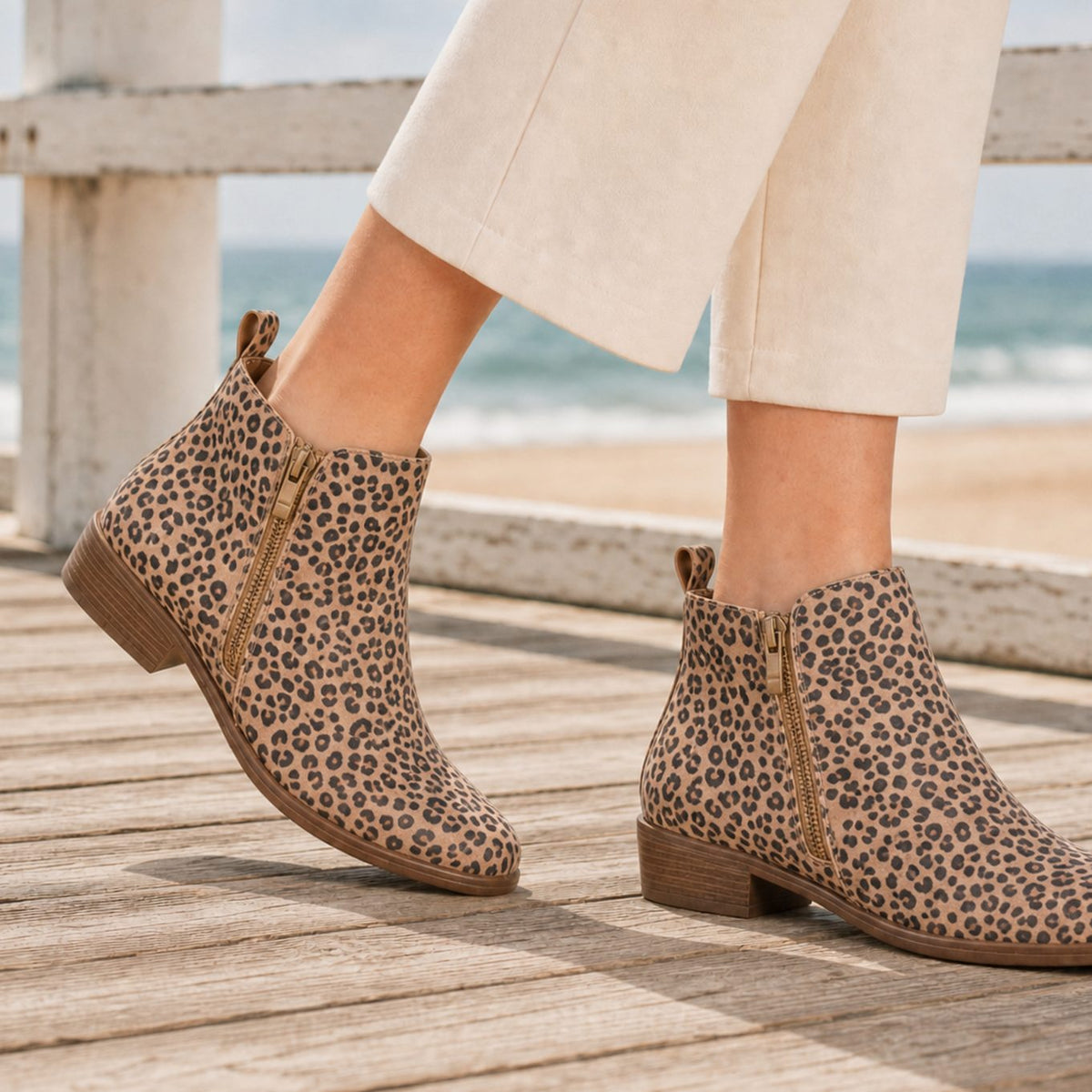 Women's Easy-Zip Orthopedic Booties for All-Day Wear - Leopard