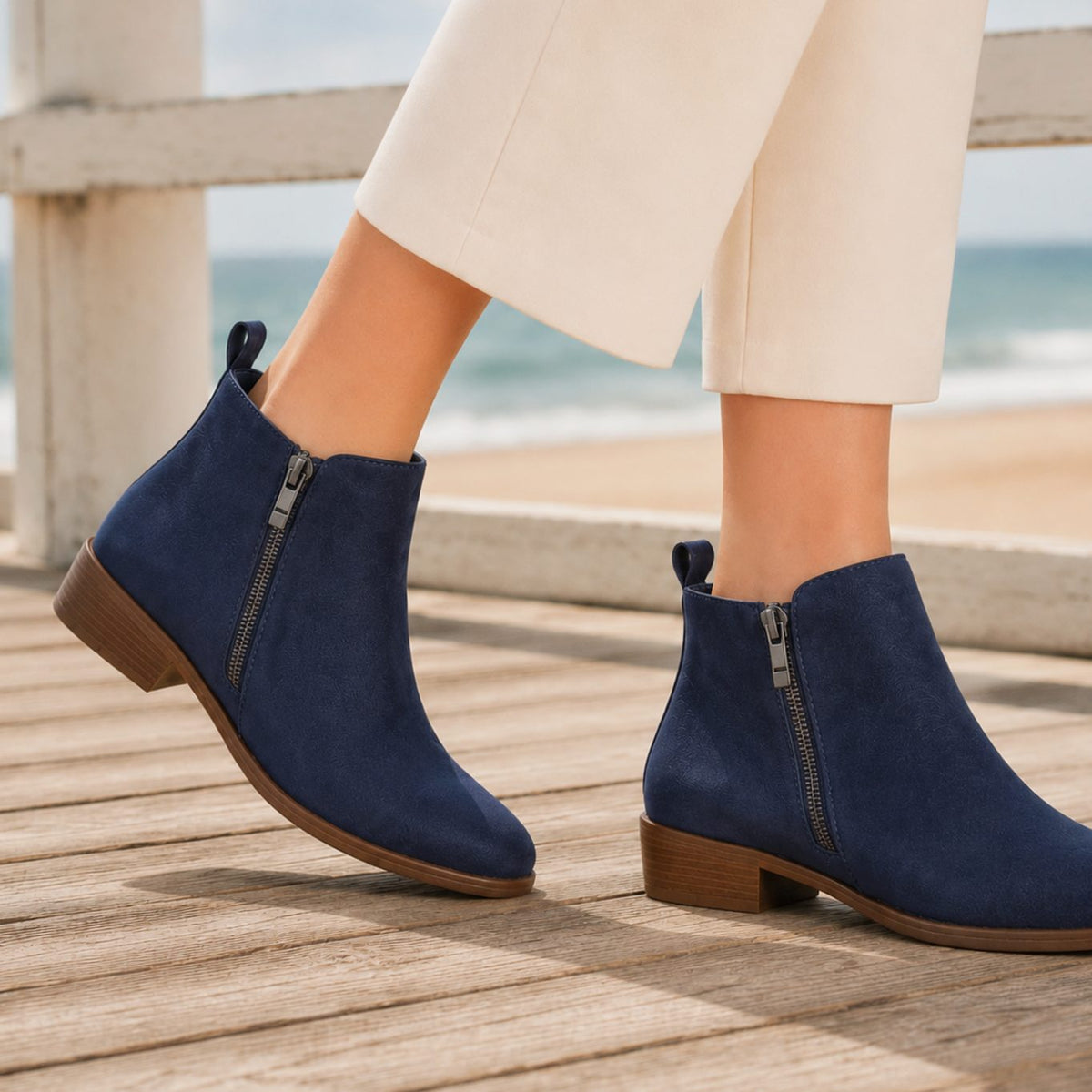 Women's Easy-Zip Orthopedic Booties for All-Day Wear - Blue