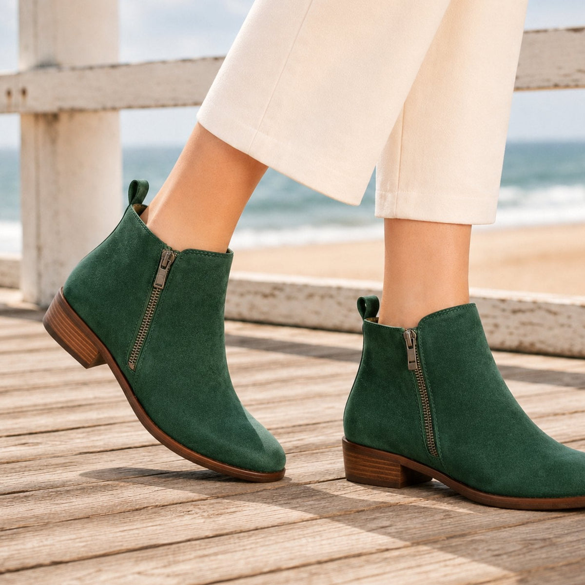 Women's Easy-Zip Orthopedic Booties for All-Day Wear - Green