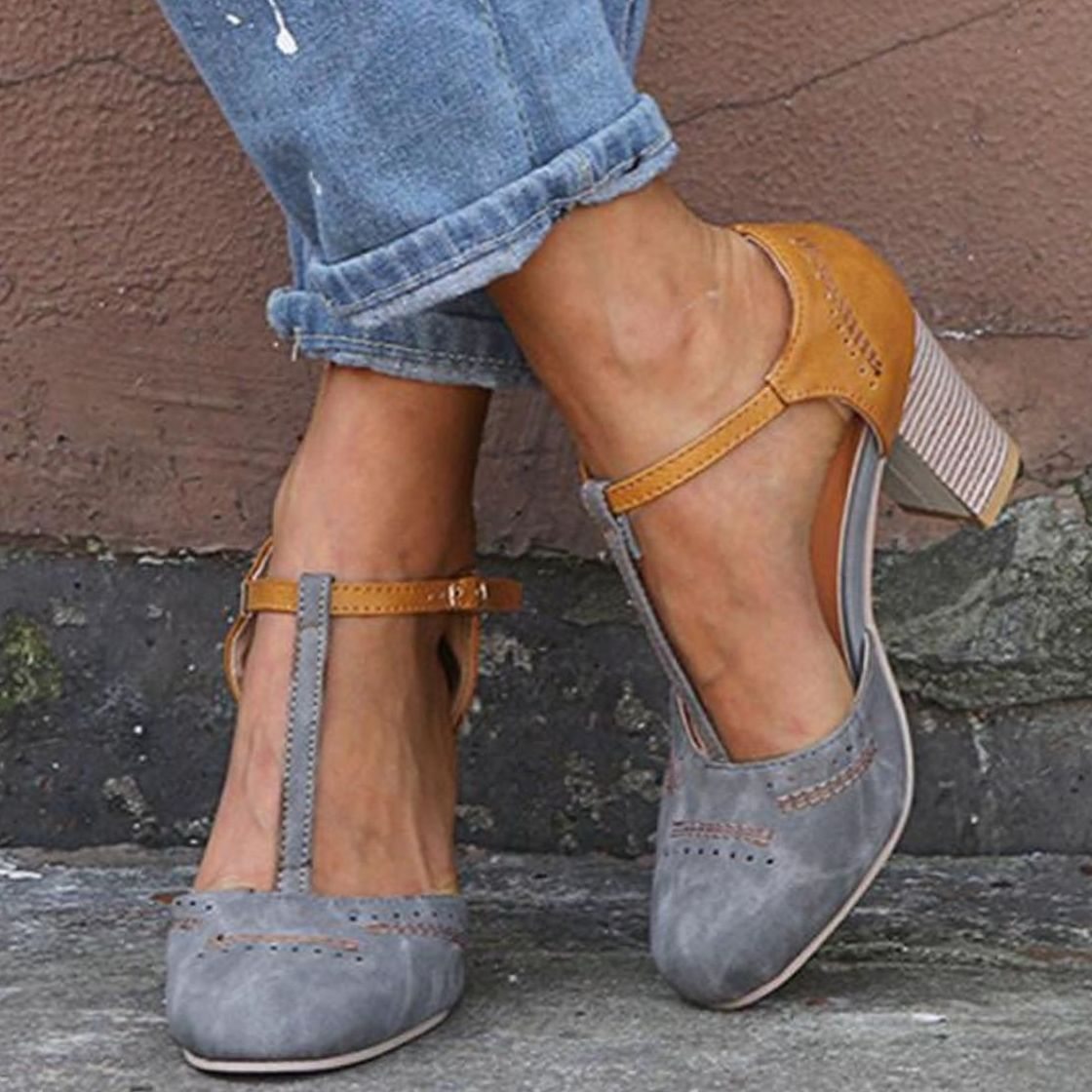 Women's Orthopedic T-Strap Block Heeled Shoes
