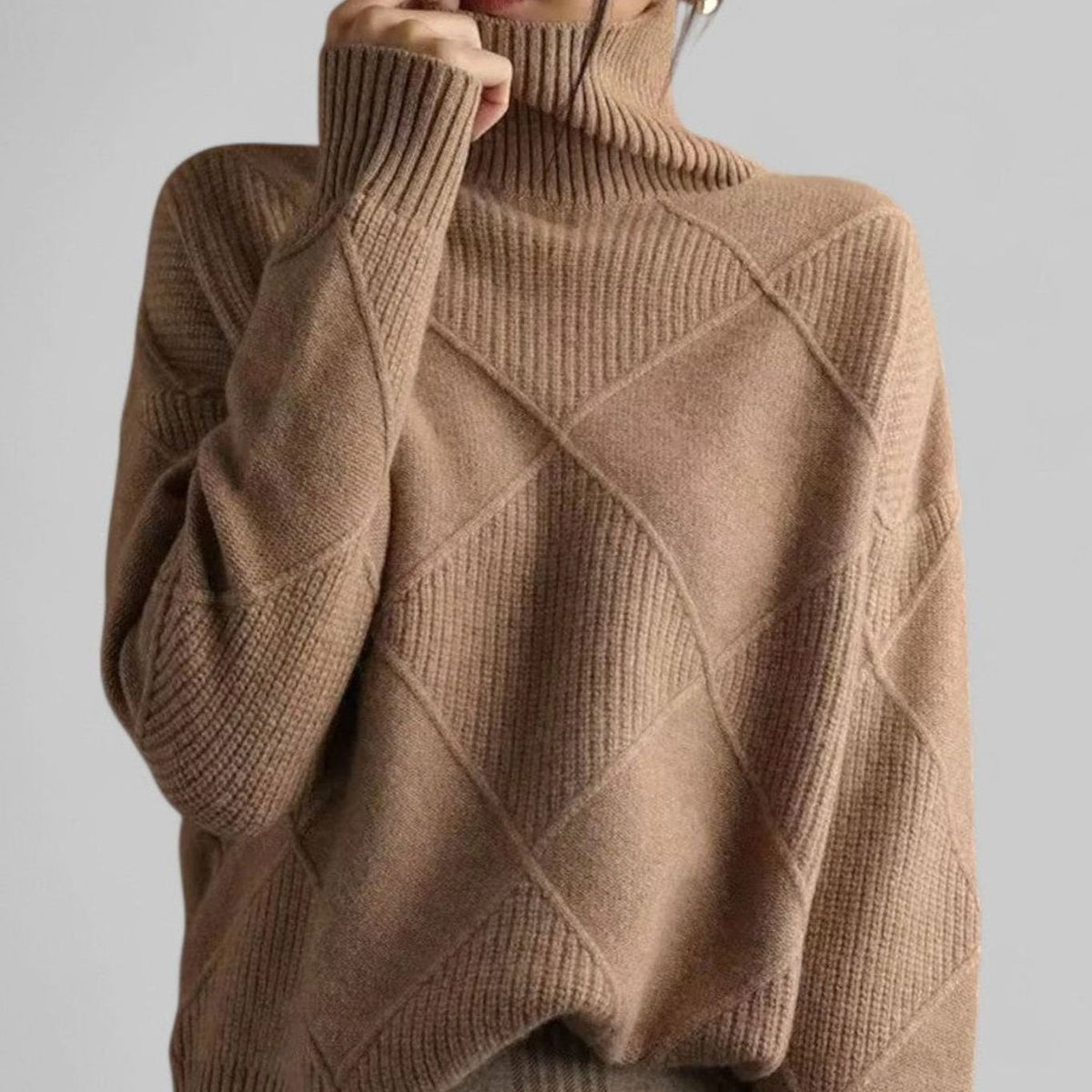 Women's Oversized Argyle Knit Turtlenecks Sweater
