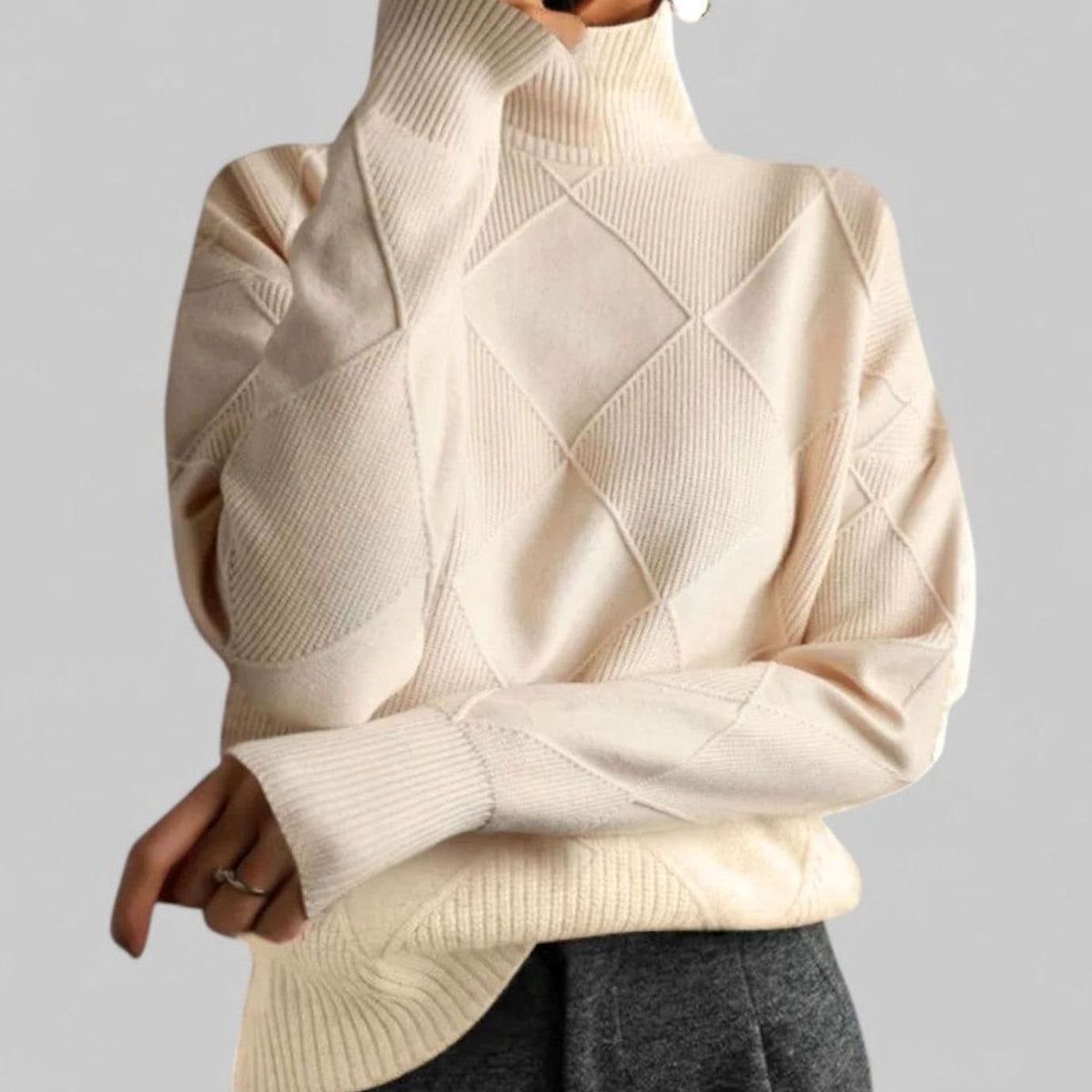 Women's Oversized Argyle Knit Turtlenecks Sweater