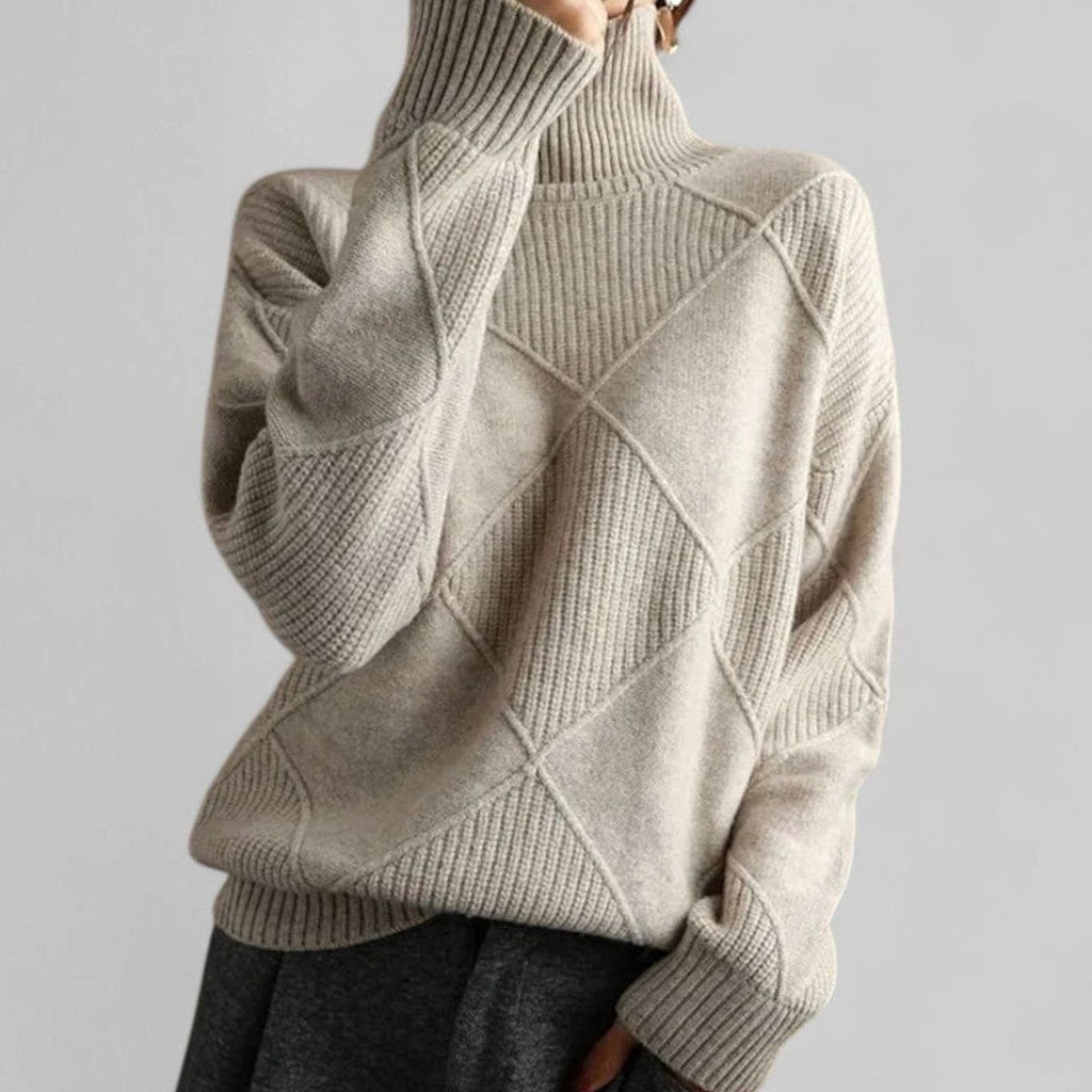 Women's Oversized Argyle Knit Turtlenecks Sweater