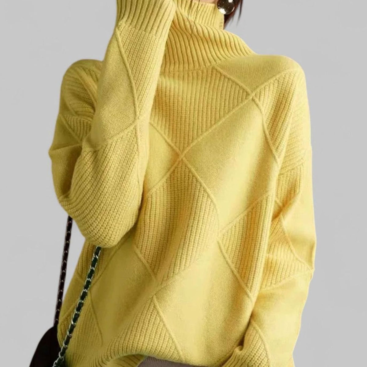 Women's Oversized Argyle Knit Turtlenecks Sweater