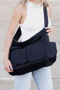 Women's Oversized Black Canvas Tote Bag Crossbody Messenger