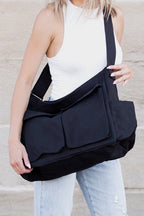 Women's Oversized Black Canvas Tote Bag Crossbody Messenger
