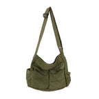 Women's Oversized Black Canvas Tote Bag Crossbody Messenger