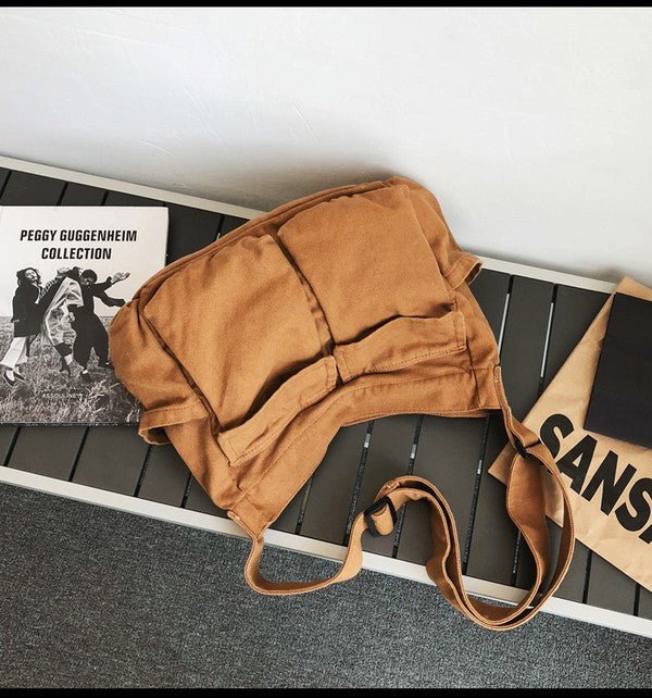 Women's Oversized Black Canvas Tote Bag Crossbody Messenger