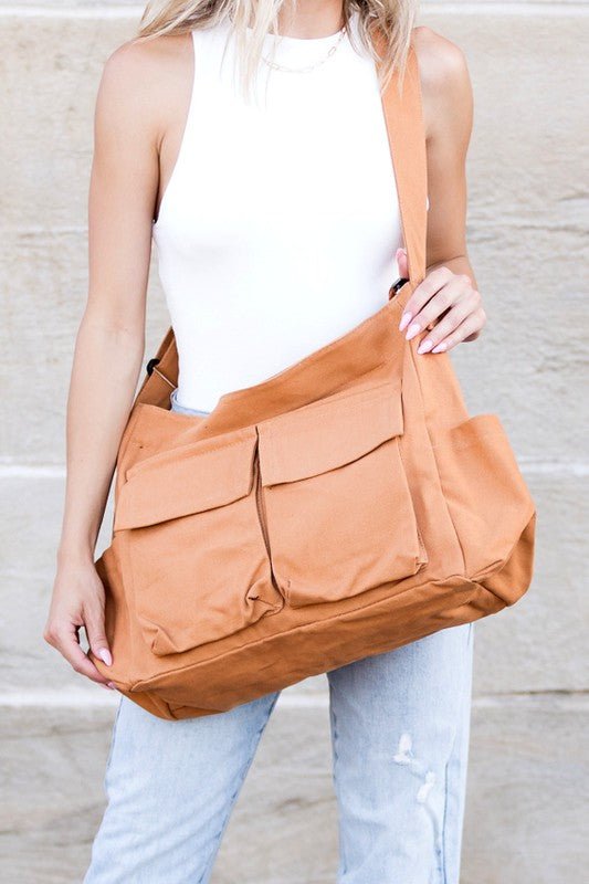 Women's Oversized Black Canvas Tote Bag Crossbody Messenger