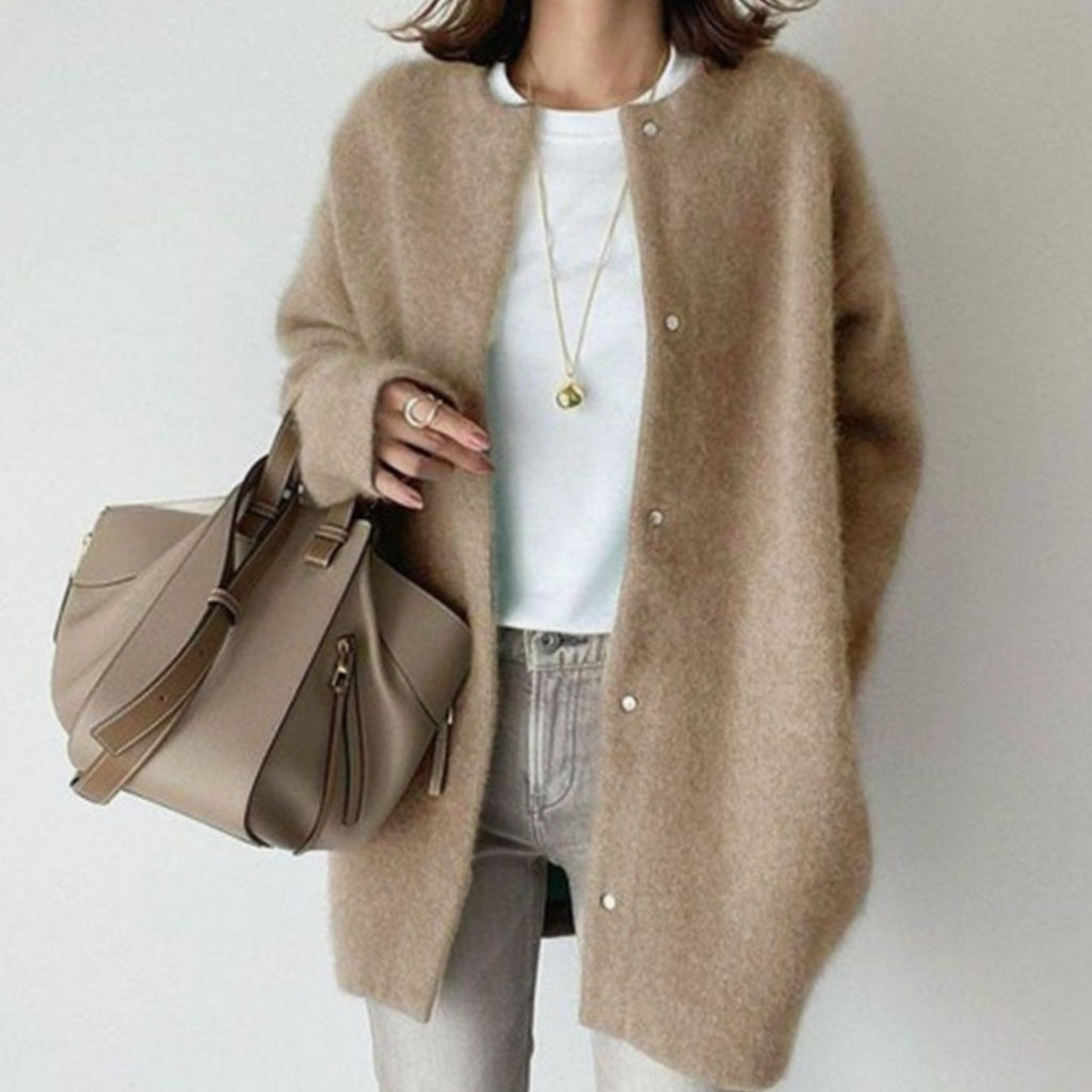 Women's Oversized Button-Front Fuzzy Knit Winter Cardigan