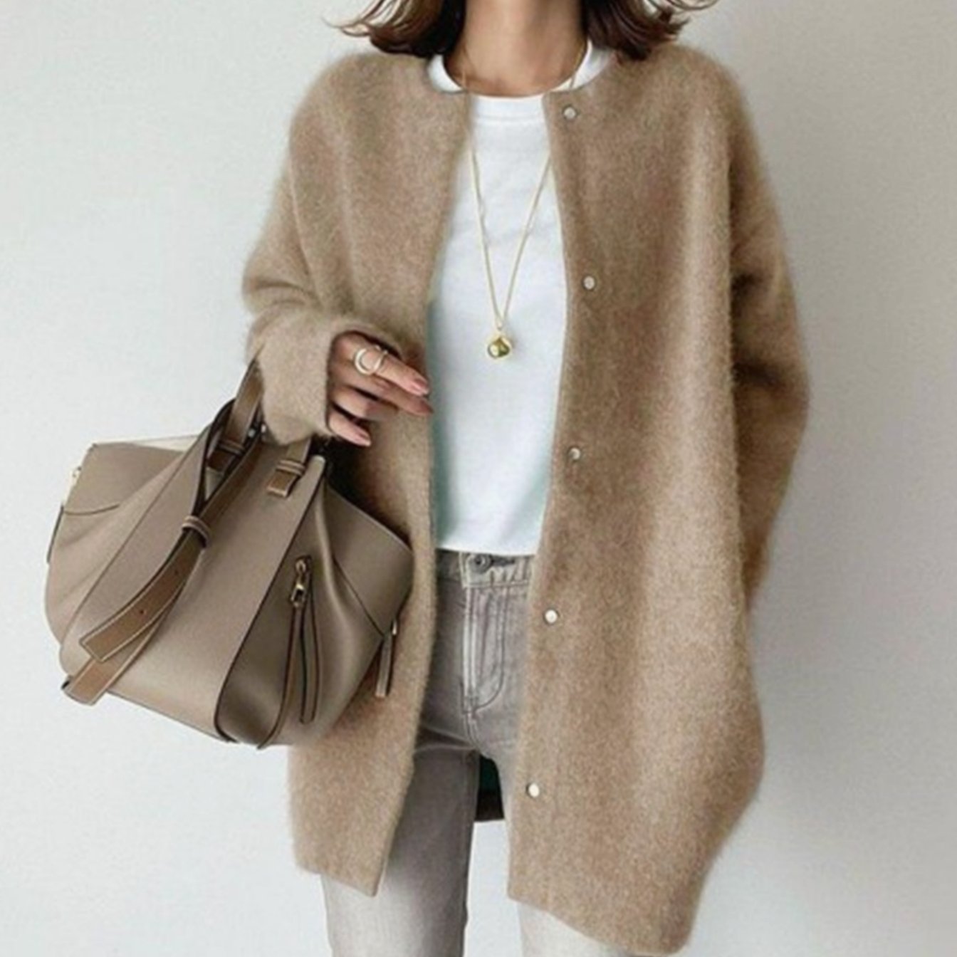 Women's Oversized Button-Front Fuzzy Knit Winter Cardigan