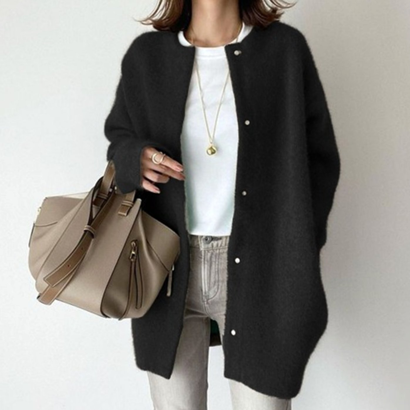 Women's Oversized Button-Front Fuzzy Knit Winter Cardigan