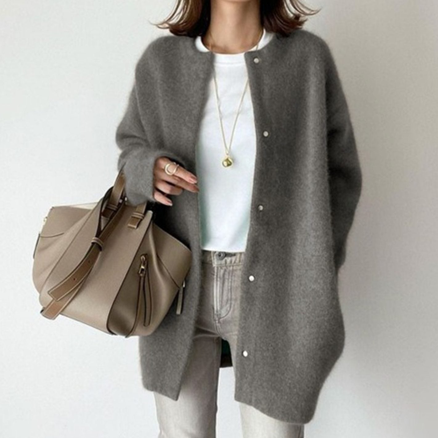 Women's Oversized Button-Front Fuzzy Knit Winter Cardigan