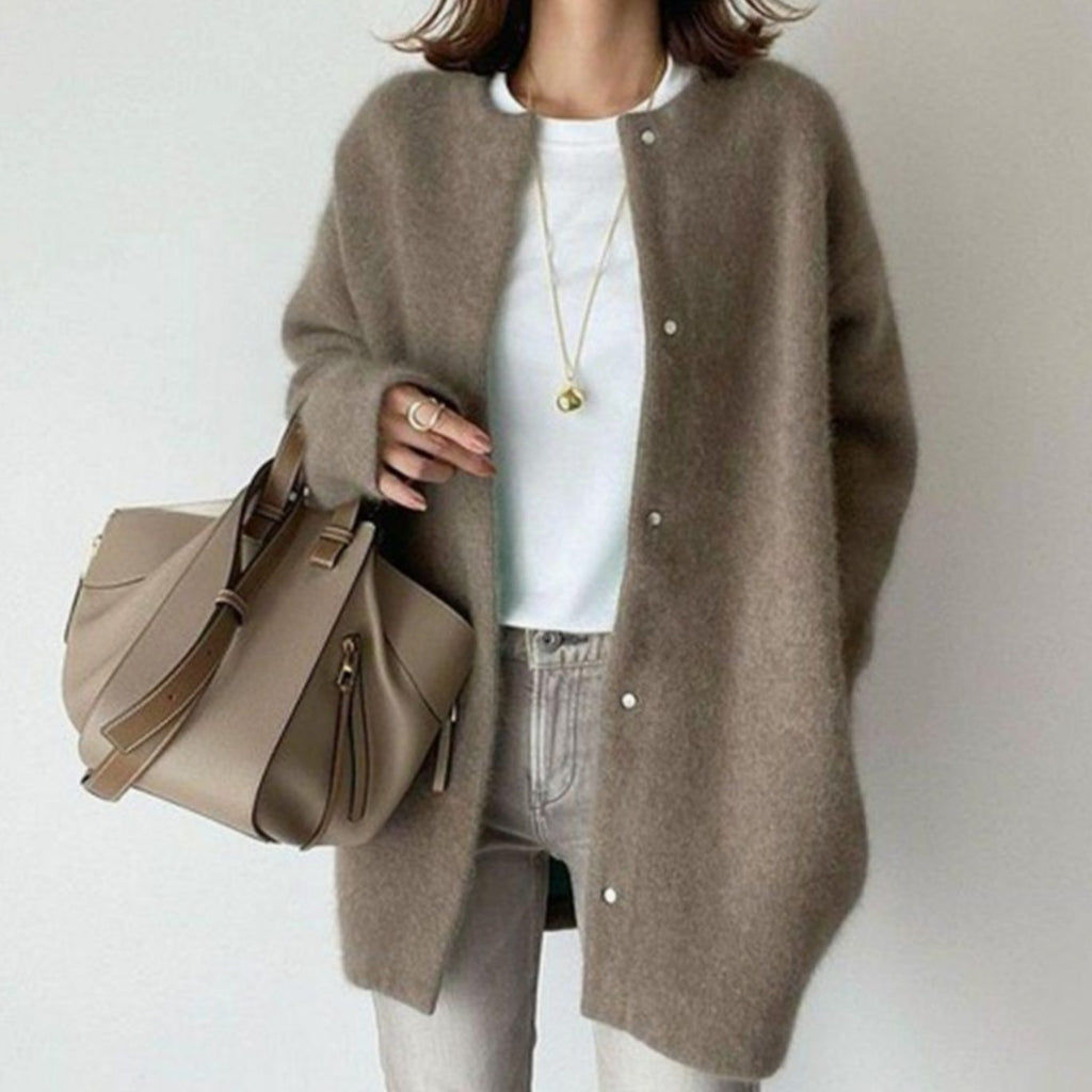 Women's Oversized Button-Front Fuzzy Knit Winter Cardigan