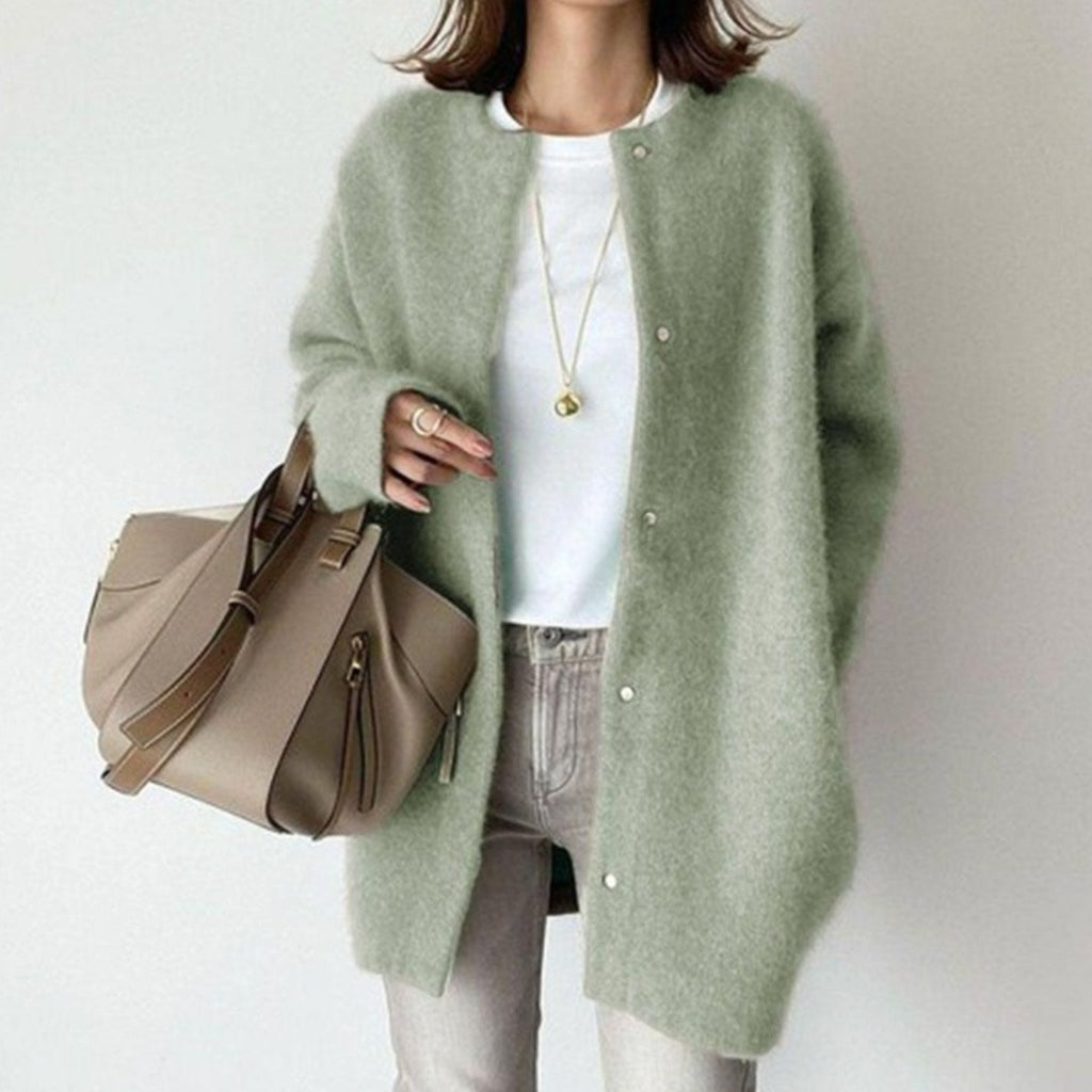 Women's Oversized Button-Front Fuzzy Knit Winter Cardigan