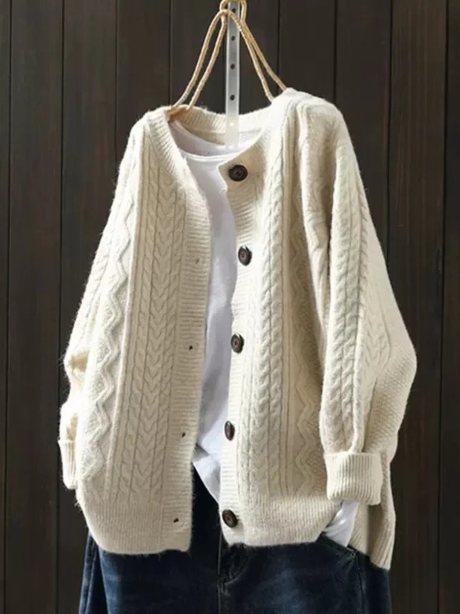 Women's Oversized Cable-Knit Button-Down Cardigan Sweater