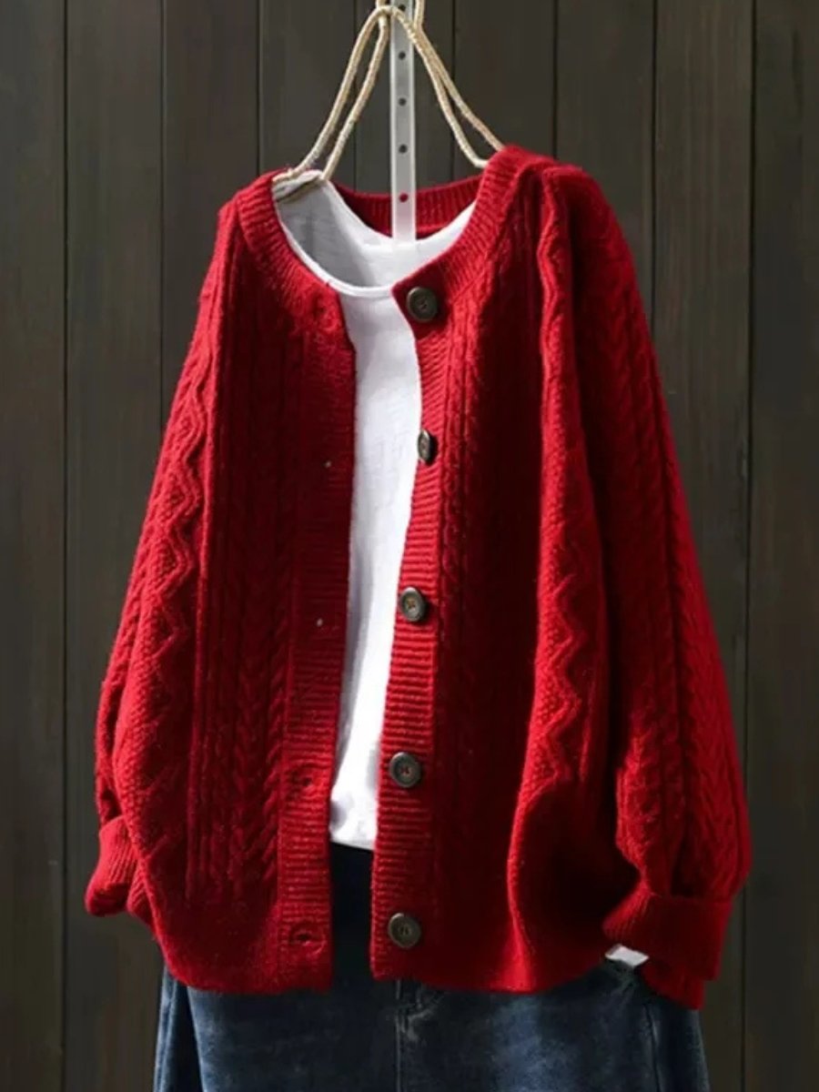 Women's Oversized Cable-Knit Button-Down Cardigan Sweater