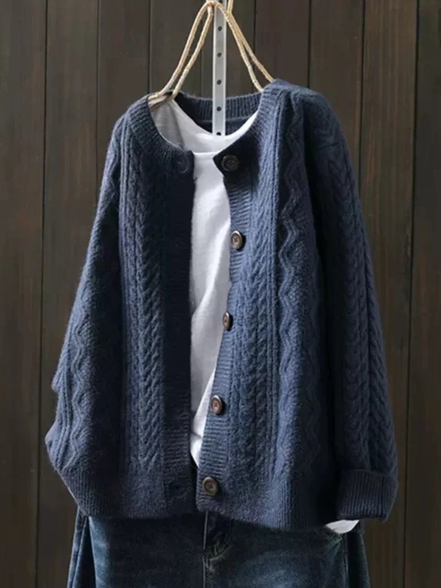 Women's Oversized Cable-Knit Button-Down Cardigan Sweater