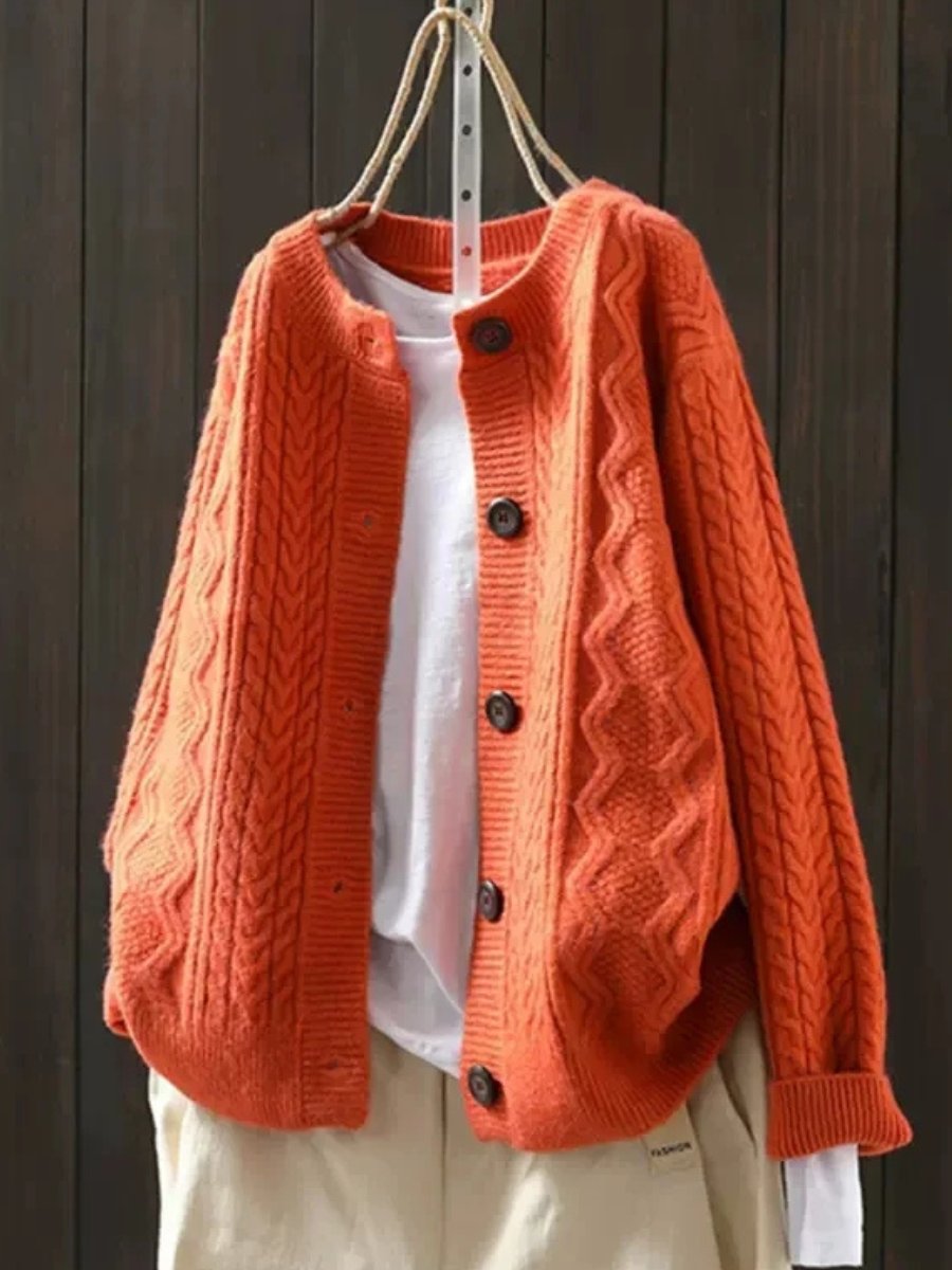 Women's Oversized Cable-Knit Button-Down Cardigan Sweater
