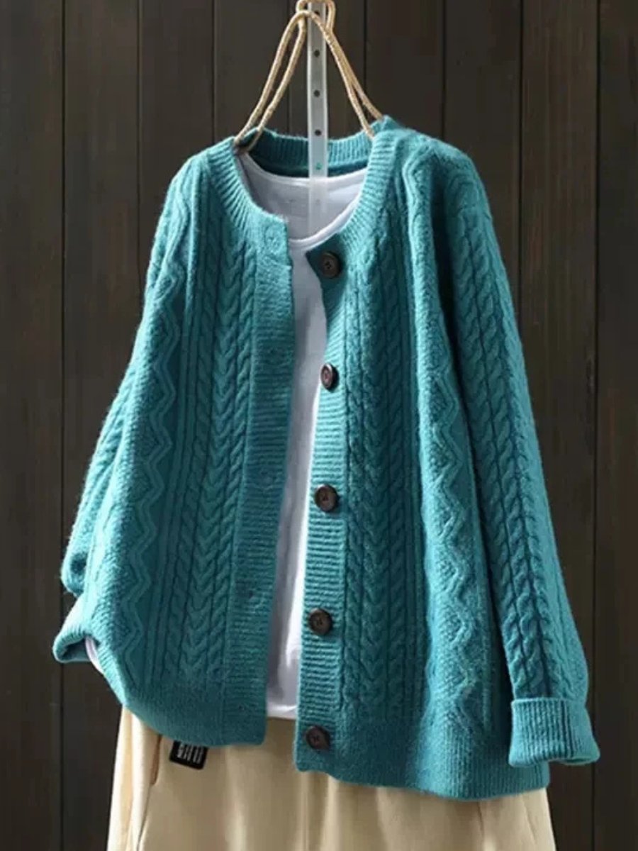 Women's Oversized Cable-Knit Button-Down Cardigan Sweater