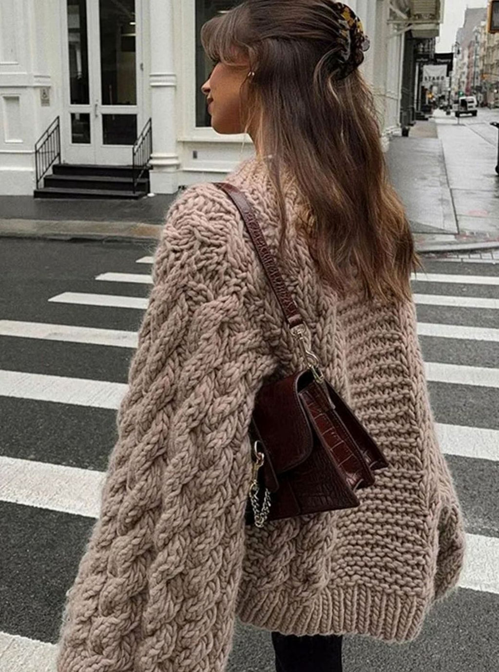 Women's Chunky Cable-Knit Roomy Crew Sweater