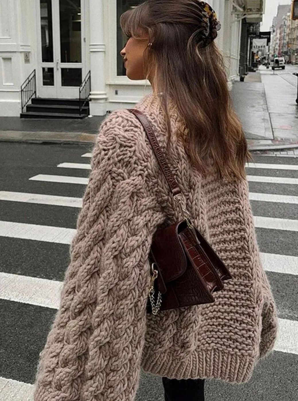 Women's Chunky Cable-Knit Roomy Crew Sweater