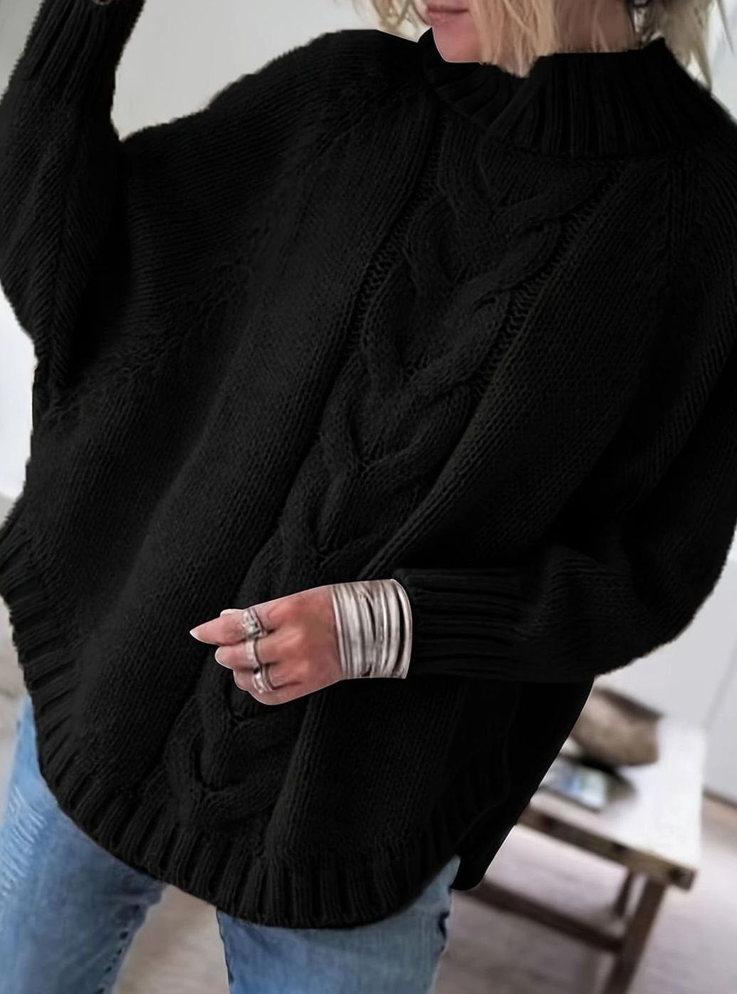 Women's Slouchy Mock-Neck Cable Sweater