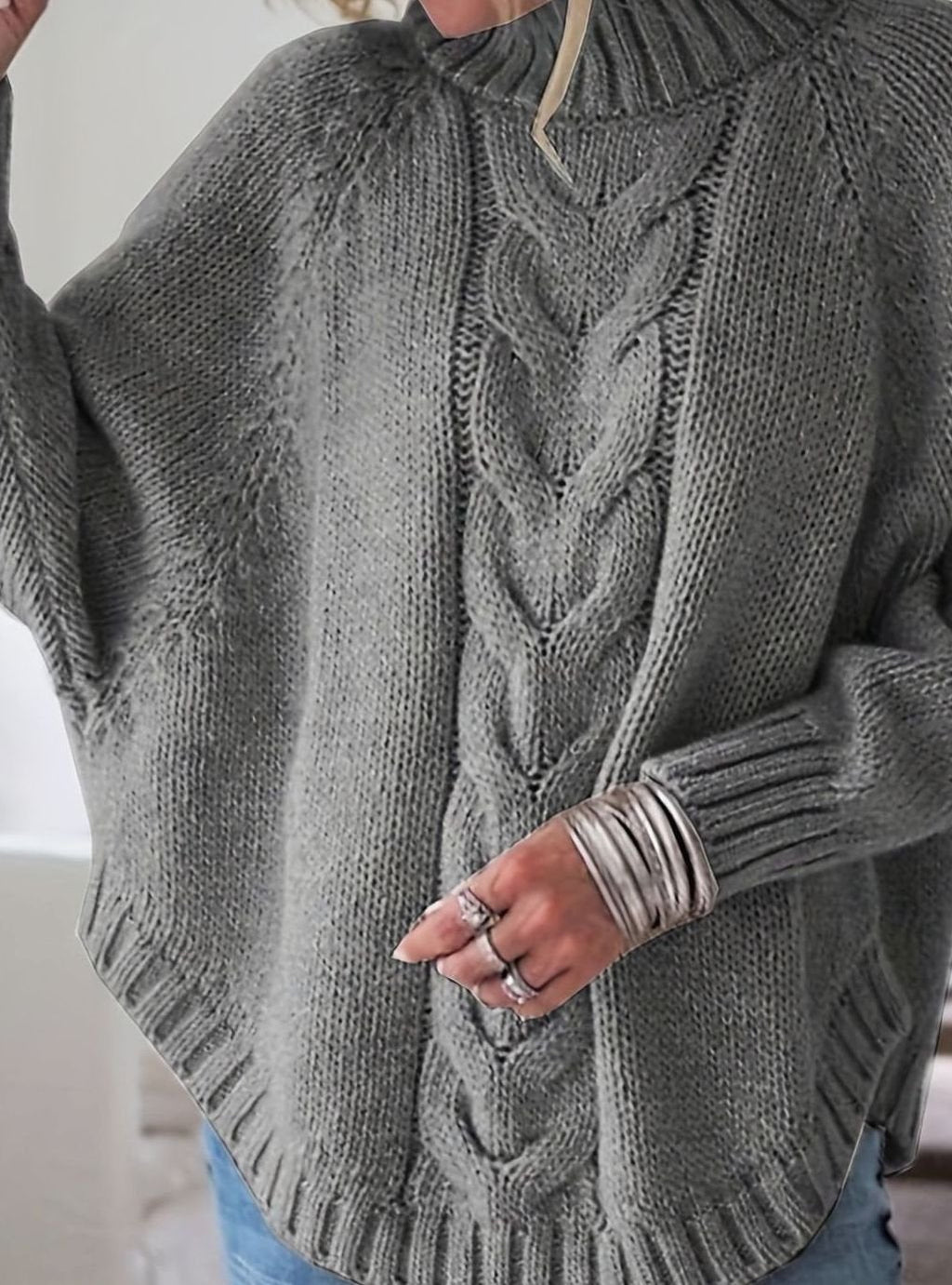 Women's Slouchy Mock-Neck Cable Sweater