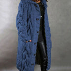Women's Oversized Cable Knit Hooded Button Cardigan