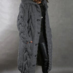 Women's Oversized Cable Knit Hooded Button Cardigan