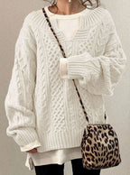 Women's Oversized Cable Knit V-Neck Sweater