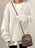 Women's Oversized Cable Knit V-Neck Sweater