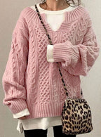 Women's Oversized Cable Knit V-Neck Sweater