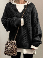 Women's Oversized Cable Knit V-Neck Sweater