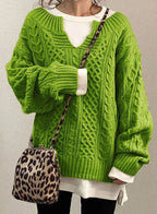 Women's Oversized Cable Knit V-Neck Sweater