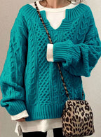 Women's Oversized Cable Knit V-Neck Sweater