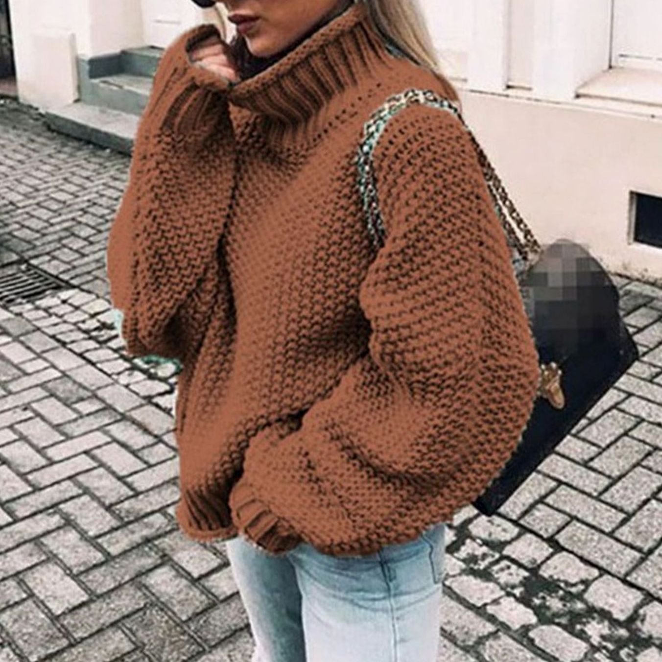 Women's Oversized Chunky Knit Turtleneck Sweater