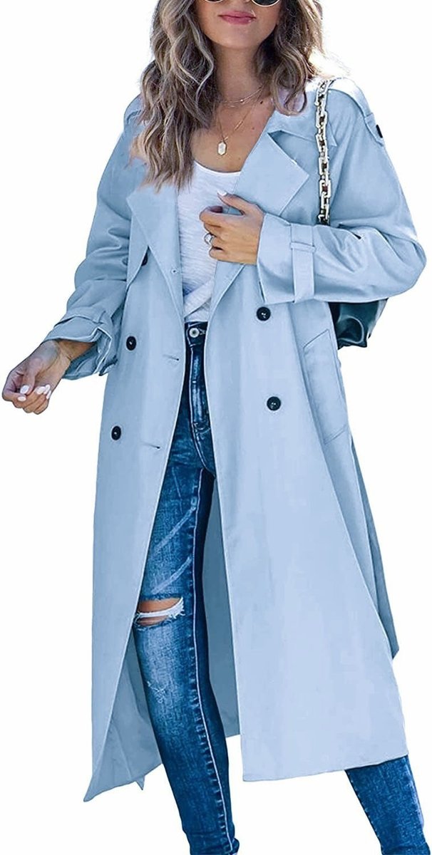 Women's Oversized Double-Breasted Belted Longline Trench Coat