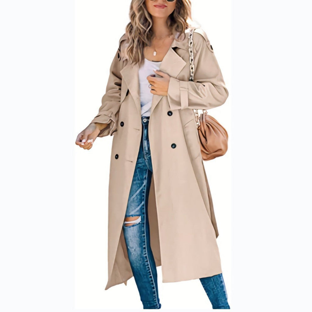 Women's Oversized Double-Breasted Belted Longline Trench Coat