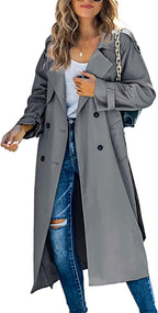 Women's Oversized Double-Breasted Belted Longline Trench Coat