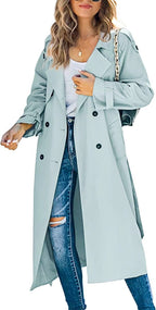 Women's Oversized Double-Breasted Belted Longline Trench Coat