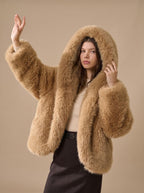 Women's Oversized Hooded Faux Fur Long Sleeve Winter Coat